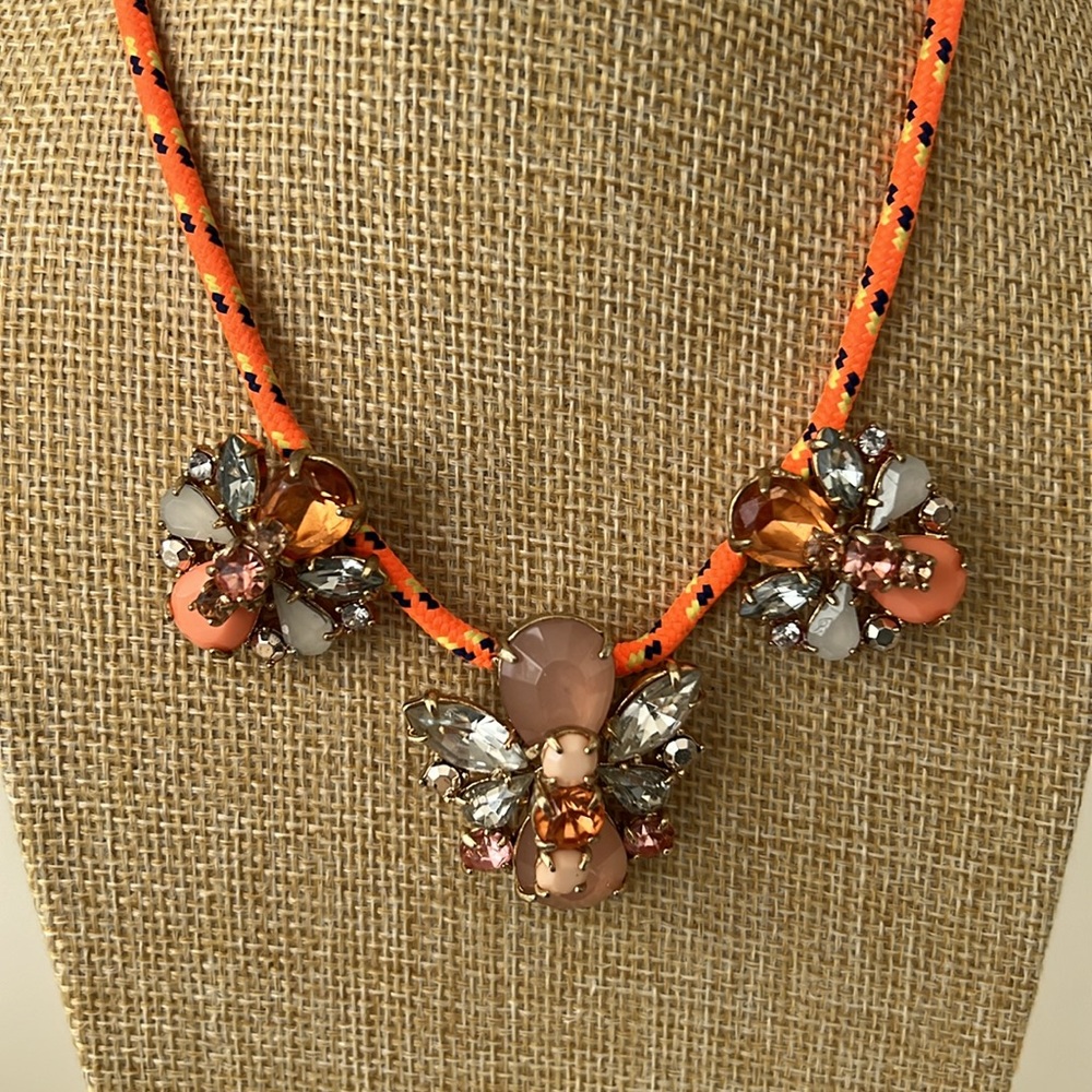 J Crew Statement Necklace Rhinestone Clusters Pink Orange White CrewCuts
